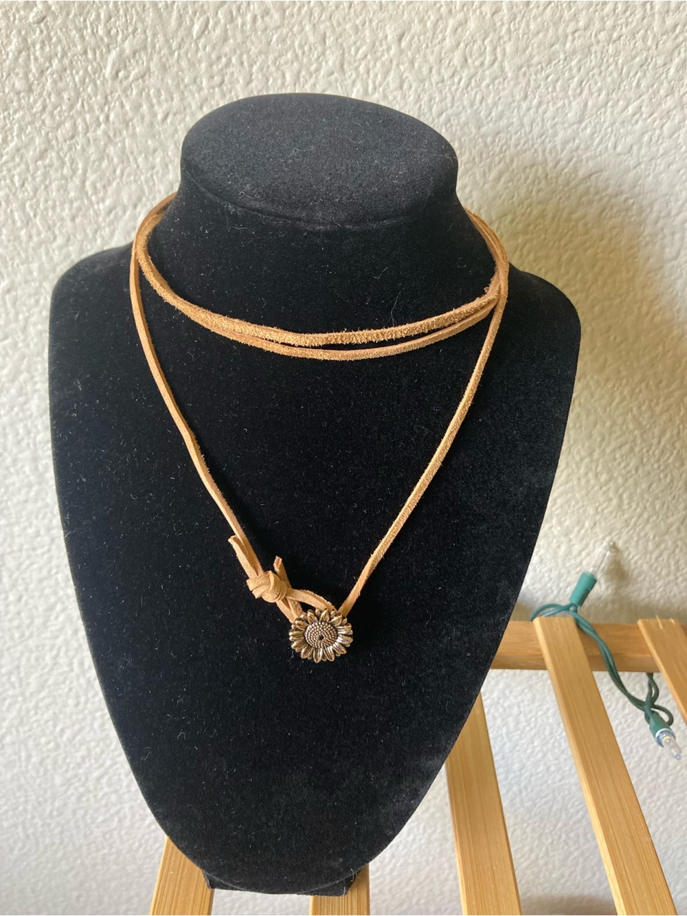 Tan Suede Sunflower Pendant Wrap Necklace/ Bracelet